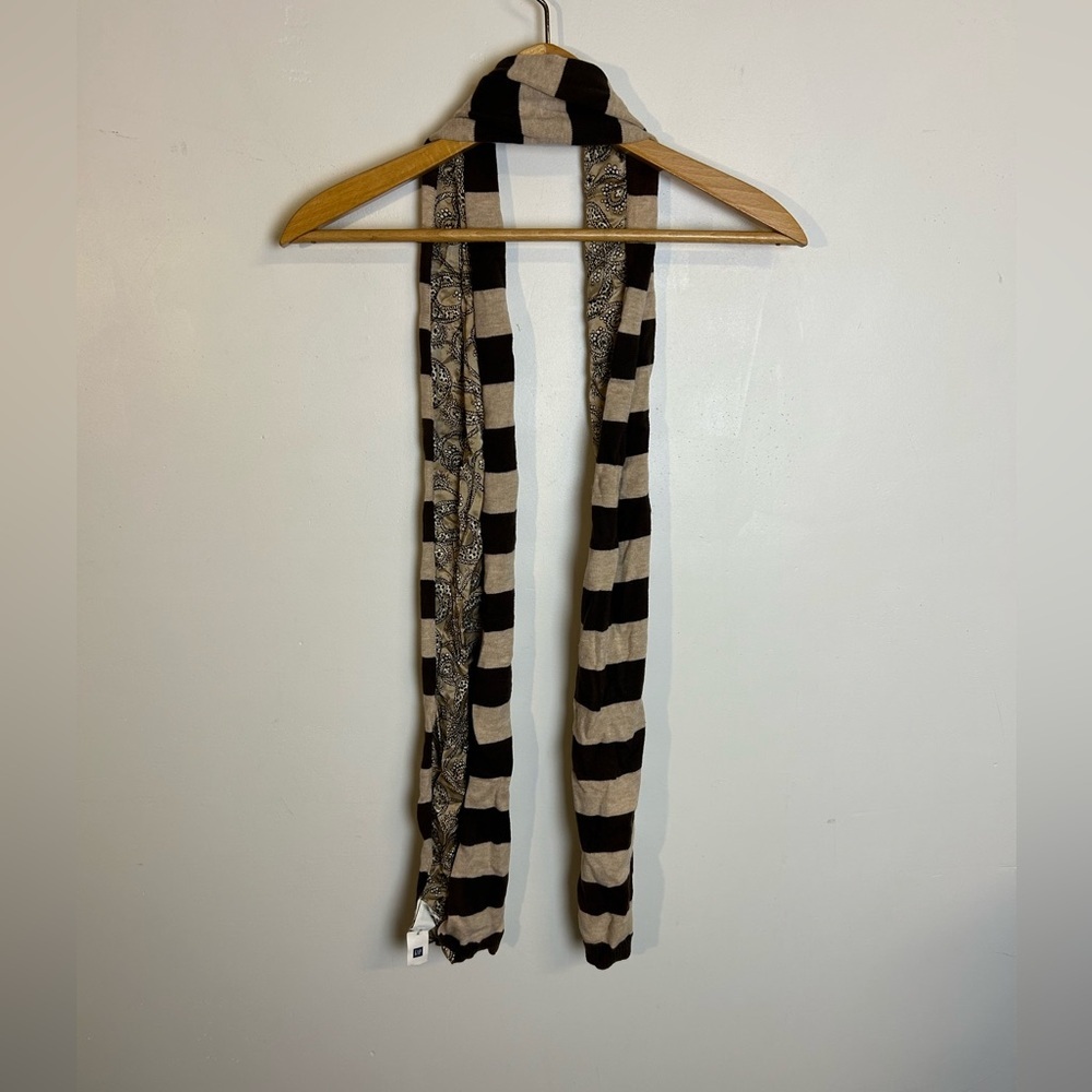 NWT GAP 60” Black-Cream Striped Scarf Boho Old Money 100% Silk-Cotton Lightweigh